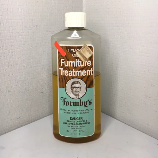 Vintage 1980 Formby’s Lemon Oil Treatment Wood Furniture 16 oz 1 pint 60 % Full