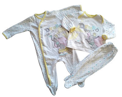 Baby Girls Age 3-6 Months Babygrow Sleepsuit Pyjamas Dumbo Sleepwear Bundle
