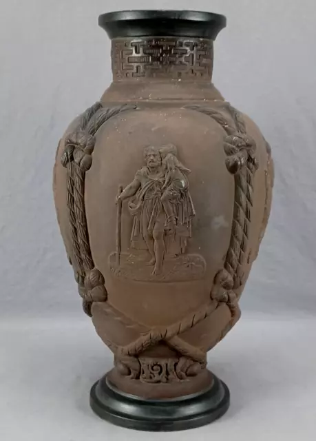 Mid 19th Century Wilhelm Schiller Neoclassical Figures & Rope Design Brown Vase