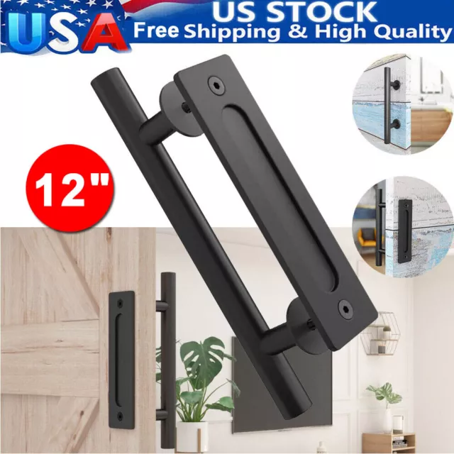 12" Sliding Barn Door Pull Flush Handle Gate Hardware Set Iron Matte Black USA