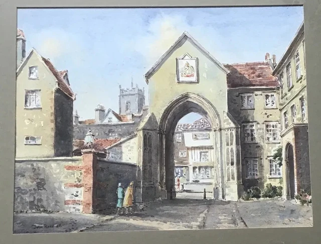 Artist John Rees Framed Watercolour Norwich Cathedral Erpingham Gate 1965 3