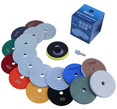 Waies 4 Inch Diamond Polishing Pads with 5/8"-11 Backer Pad 11 PCS Wet/Dry Po...