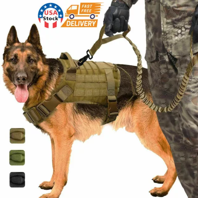 Tactical-Police K9 Training Dog Harness Military Adjustable Nylon Vest Leash