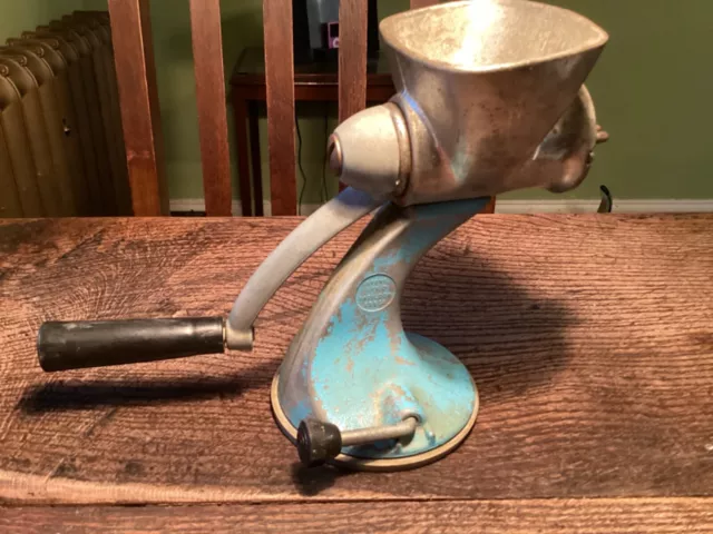 Vintage Spong & Co Mincer Embossed Metal Made in England Blue 7” Tall