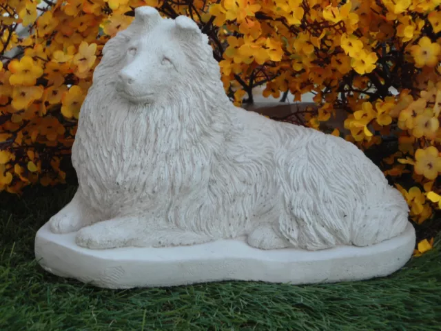 Sheltie, shetland sheep dog concrete statue figurine, garden decor grave marker