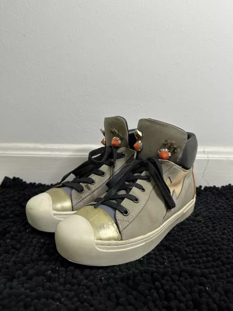 Fendi Studded Faces Leather Hi Top Sneaker Size38