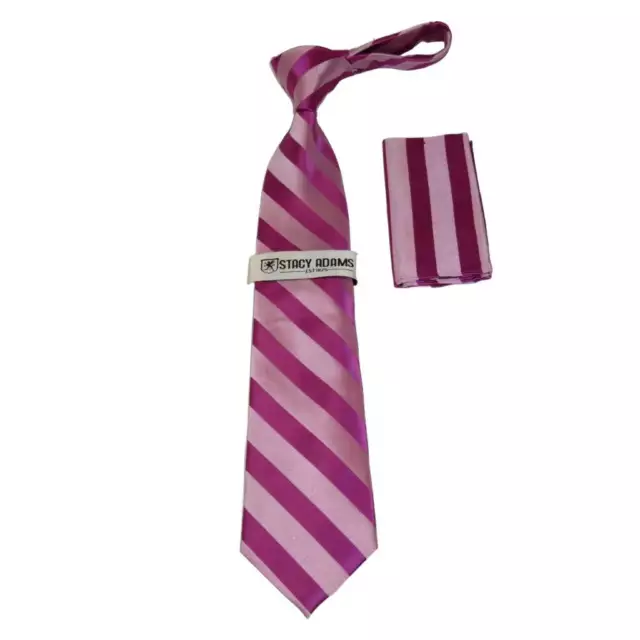 Men's Stacy Adams Tie and Hankie Set Woven Silky #St42 Fuchsia Stripe