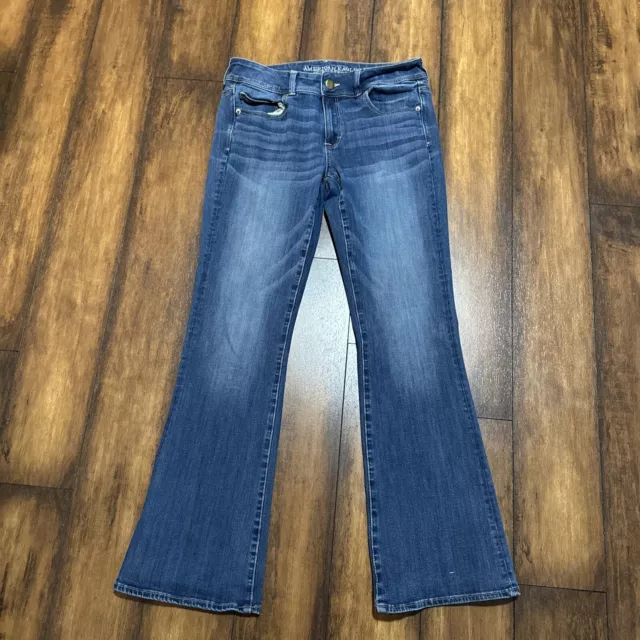 American Eagle Kick Boot Jeans Women's 10 Long Dark Wash Blue Stretch Denim Pant