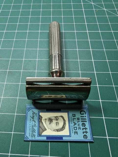 Vintage Gillette Silver Tech Razor, Circa 1930-1940’s with Blue Blade