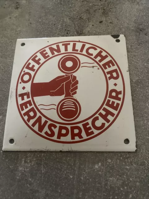 Altes Emailschild  30er Jahre,Öffentlicher Fernsprecher,Telefo,Post,Original