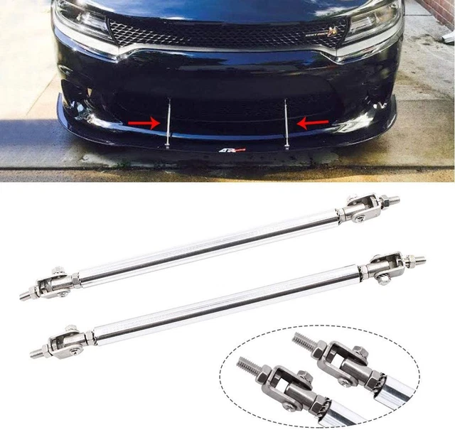 silver Adjustable Front Bumper Lip Splitter Strut Rod Tie Support Bars Spoiler