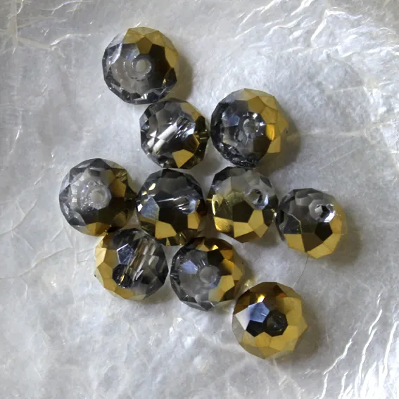 10 CITROUILLES  -  Cristal de Bohême  -  6 X 8 MM  -  BLACK DIAM OR