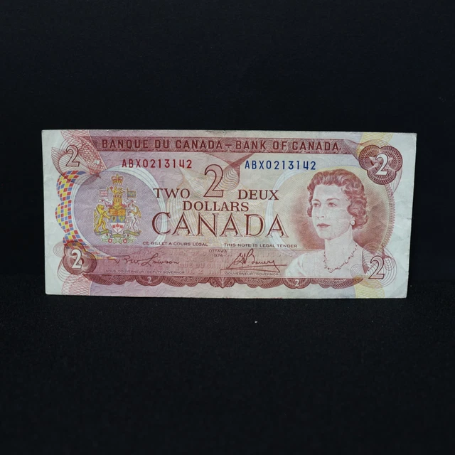 Vintage Collectable 1974 Canadian $2.00 dollar bill Lawson Bouey