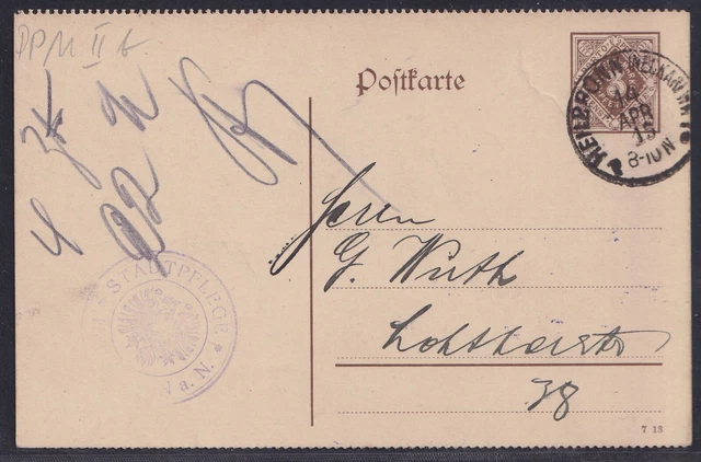 61224) Württemberg GUTE Ganzsache Mi.-Nr. DP 11 II b gezähnt HEILBRONN 1915