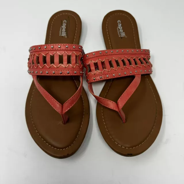 Capelli New York Flip Flop Sandals Thong Orange Coral Beach Travel SZ 8 Summer