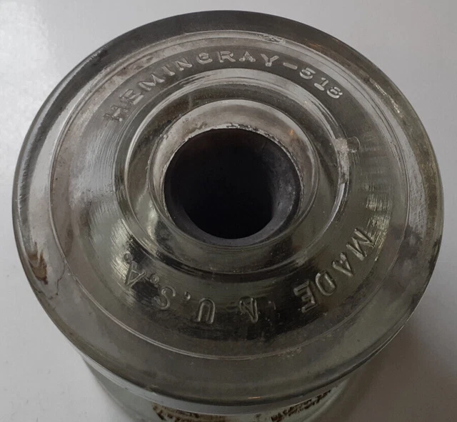 CD 1052 Clear HEMINGRAY - 518 Antique Glass Telegraph Insulator SPOOL G9 3