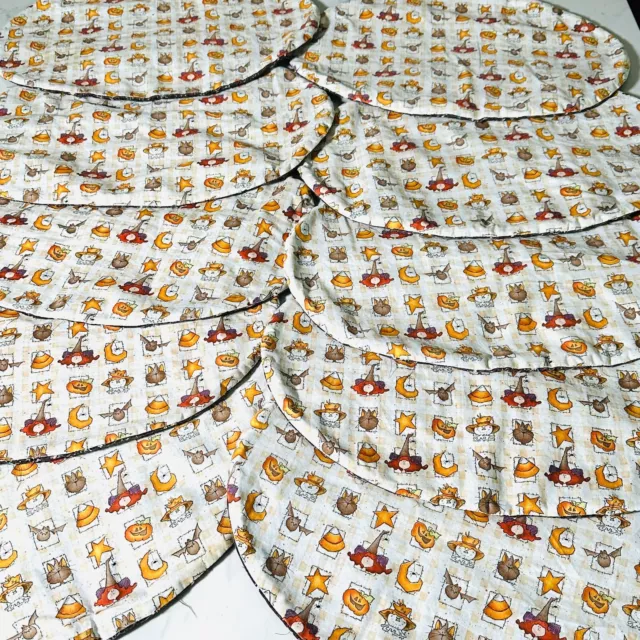 Vintage Halloween Fabric Placemats Witch Pumpkin Scarecrow 10-Piece Set Quilt RE