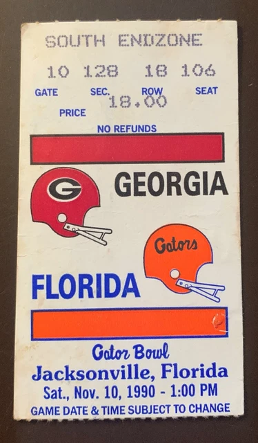 Florida Gators 11/10/1990 ORIGINAL college football ticket vs Georgia Bulldogs