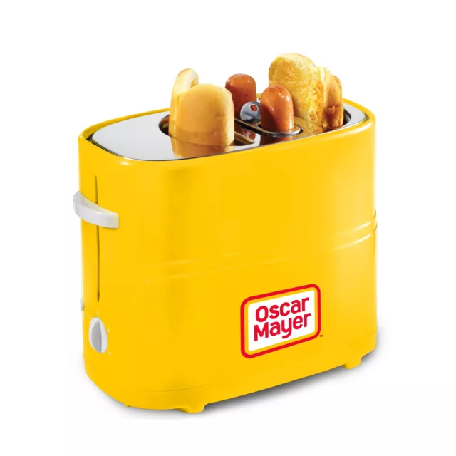 Hotdog Toaster 2 Slot Retro Toaster for Sausages, Brats with Mini Tongs, Yellow