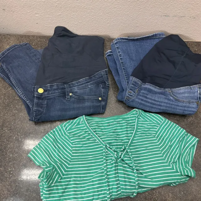 Maternity Lot Of 3: 2 Pairs Jeans Size 8/10, One Top Size M Isabel Ingrid, H&M