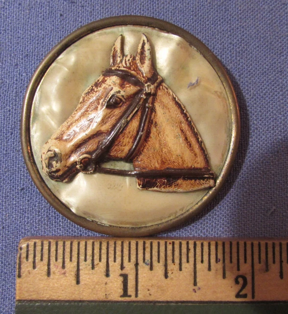 Antique Celluloid & Brass Horse Brooch Pin 1900 - 1920
