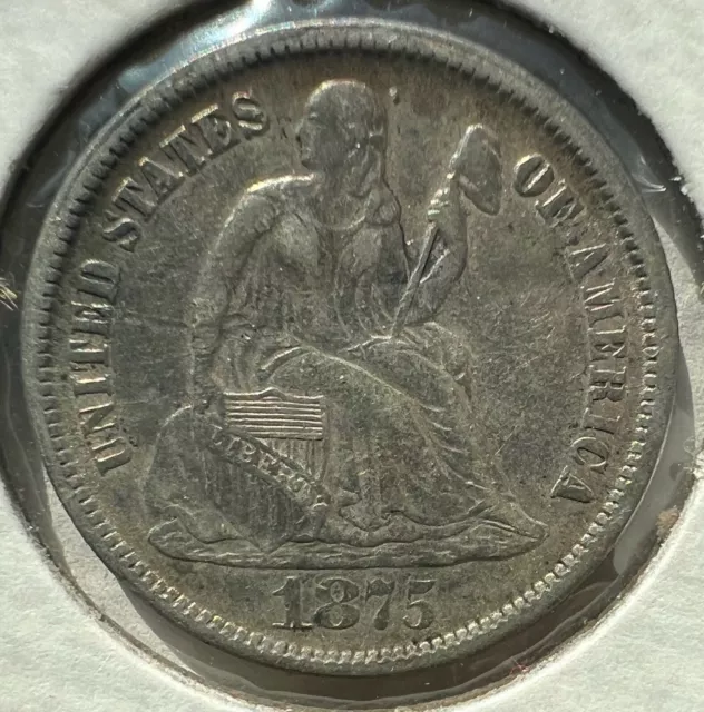 1875 CC Seated Liberty Dime Choice AU +