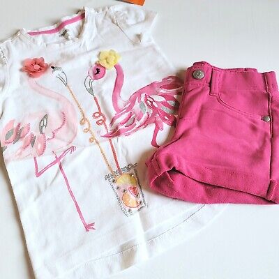 NWT Gymboree 4 Fruit Punch Flamingo Lemonade Tee Shirt Pink Breezy Shorts Set