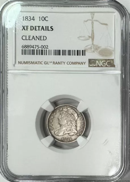 1834 Small 4 Ten Cent 10C Dime XF NGC Graded Capped Bust Silver Coin