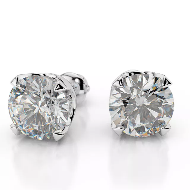 1 CT Dazzling Round Cut Diamond Stud Earrings D/SI1 18K White Gold 2