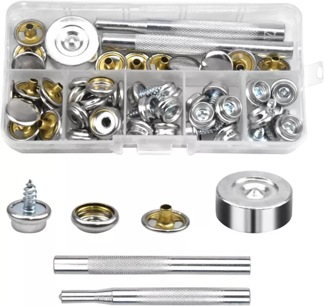 20 Sets Snap Fasteners, Canvas Snaps Kit with Screw, 15mm Metal Snaps Button wi