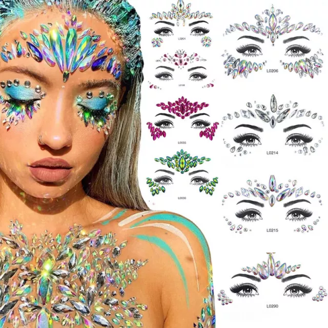 3D Diamond Face Jewels Glitter Tattoo Eyebrow Stickers Makeup Rhinestones Party