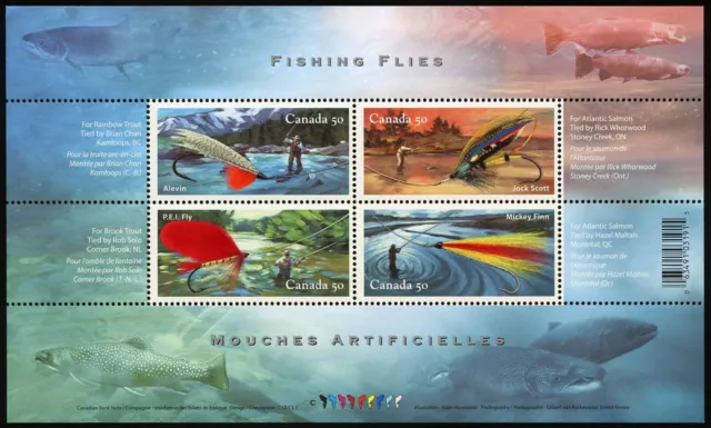 Canada Stamps Souvenir Sheet of 4, Fishing Flies, #2087 MNH