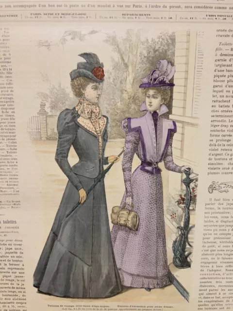Antike Zeitschrift 1898 Muster Stickerei Kleider Damen Mode Frisur Haarschnitt