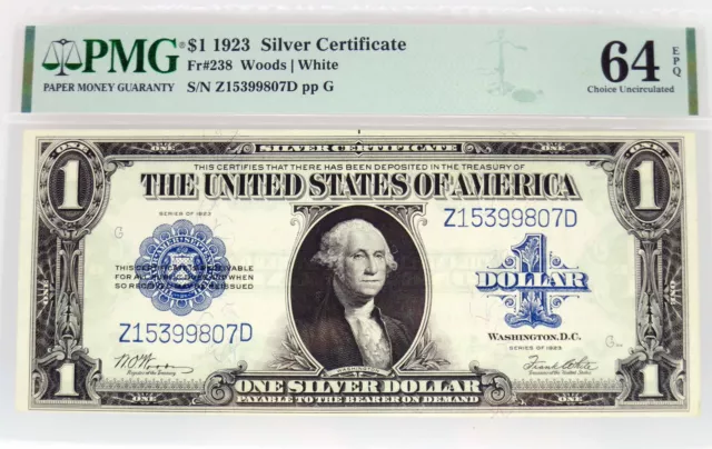 Series Of 1923 $1 Large Size Note Silver Certificate Fr#238 PMG Ch UNC 64 EPQ