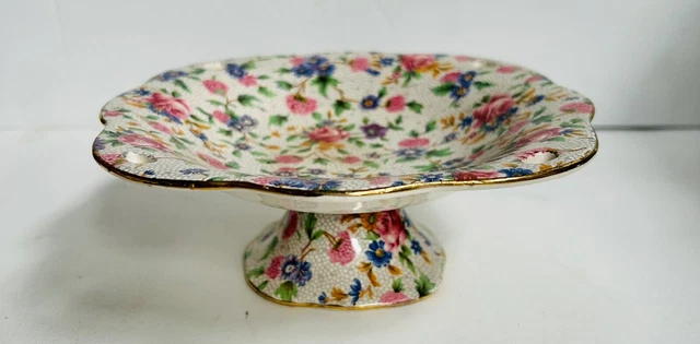 Royal Winton Grimwades Old Cottage Chintz Footed Bon Bon Dish Made In England