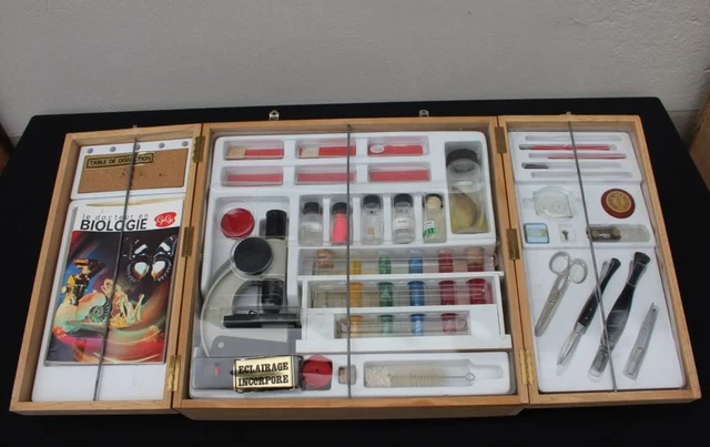 RARE ANCIEN COFFRET bois jeu Gégé Le Docteur en Biologie experience