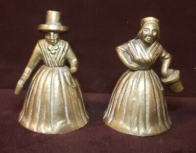 Vintage Brass English Tea Dinner Bell lot Figural Victorian Woman Lady Girl