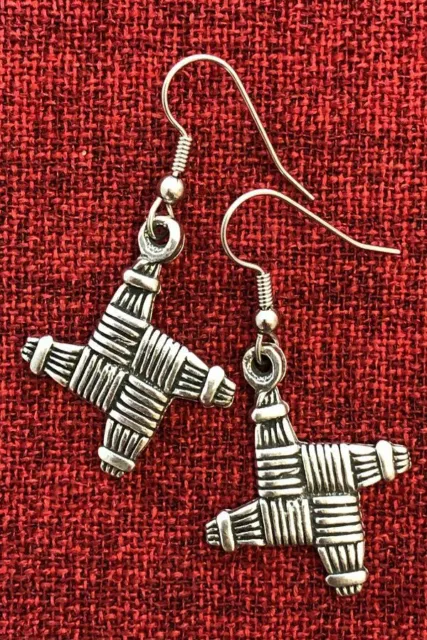 Brigid's Cross Earrings Brigids Irish Celtic Surgical Steel Hooks Silver Pewter