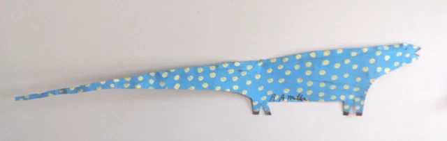 R A MILLER Outsider Visionary Folk Art "BLUE LIZARD"  Painted on Roofing Tin