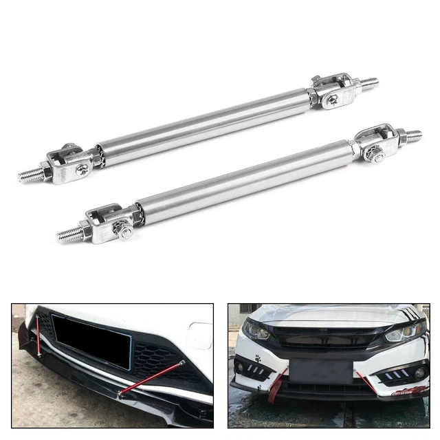 Adjustable Silver Front Bumper Lip Splitter Support Rods / Strut Bars - Universal Fit For Ford