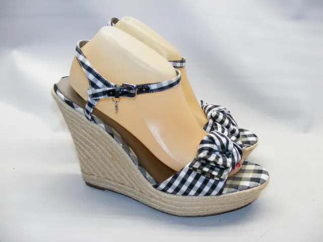 G By Guess Women Size 9.5 M Black White Checkerboard 4" Wedge Heel Sandals Shoe