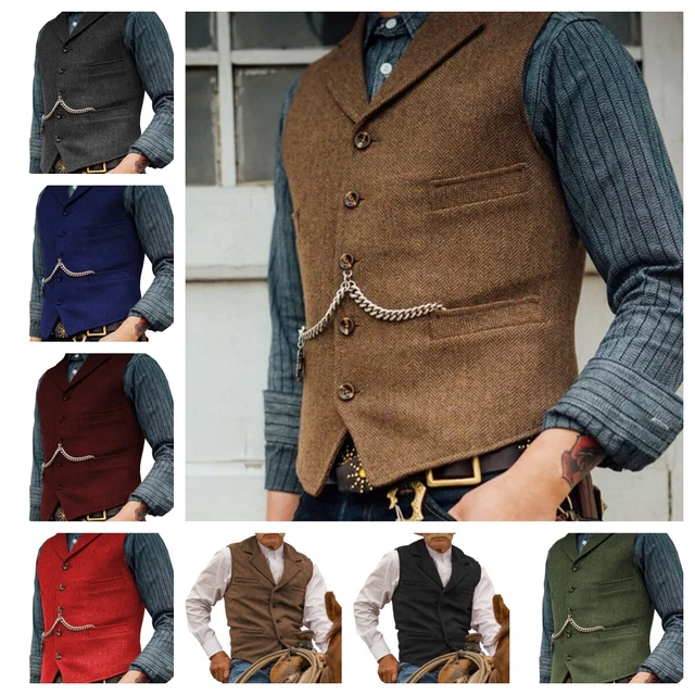 Gilet in tweed da uomo spina di pesce cowboy vintage su misura sposo 42 44 46 48