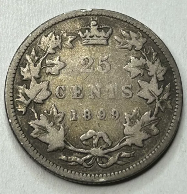 1899 Canada 25 Cents Silver Quarter ~ Scarce Date Queen Victoria Low Mintage