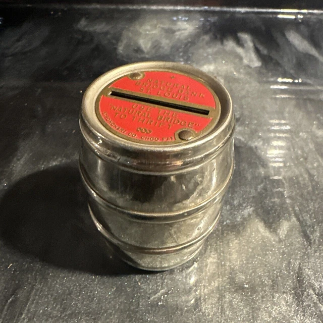 Vintage Natural Bridge Bank "Barrel of Money" Coin Bank - NO KEY