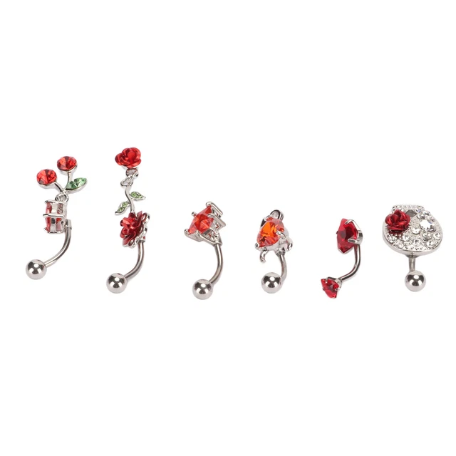 6pcs Anneaux De Nombril Surfaces Polies De Zircone Rouge Anneaux De Nombril En