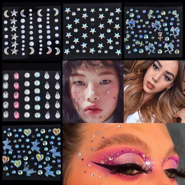 Shiny Face Rhinestones Jewelry Tattoo 3D Diamond Eyeshadow Stickers DIY Decal -