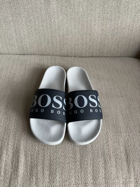 Hugo Boss $45 Logo Print Rubber Slide Sandals AUTHENTIC NEW Slides Sizes 7-13