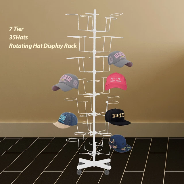 7 TIER ROTATING Hat Display Rack Standing Floor Caps Headwear Stand