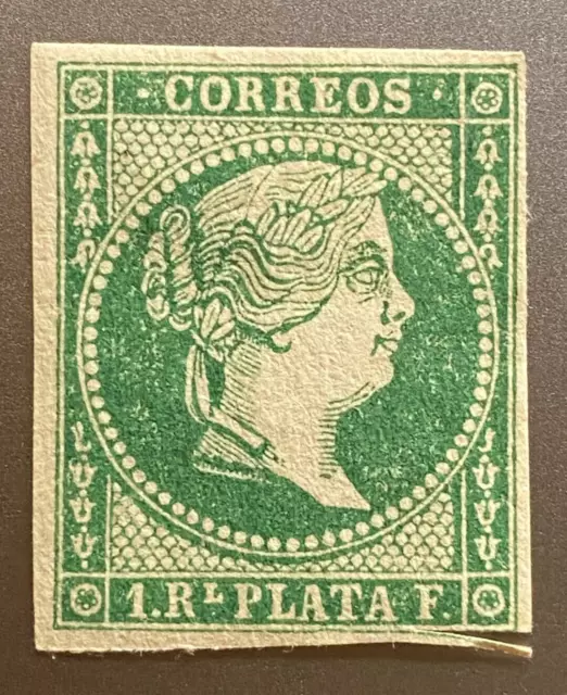 1855 SC 2  Stamp, 1 Real de Plata, Caribbean Islands (Unused) Hinged OG VF
