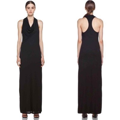Helmut Lang Kinetic Black Jersey Knit Cowl Racerback Maxi Dress Medium